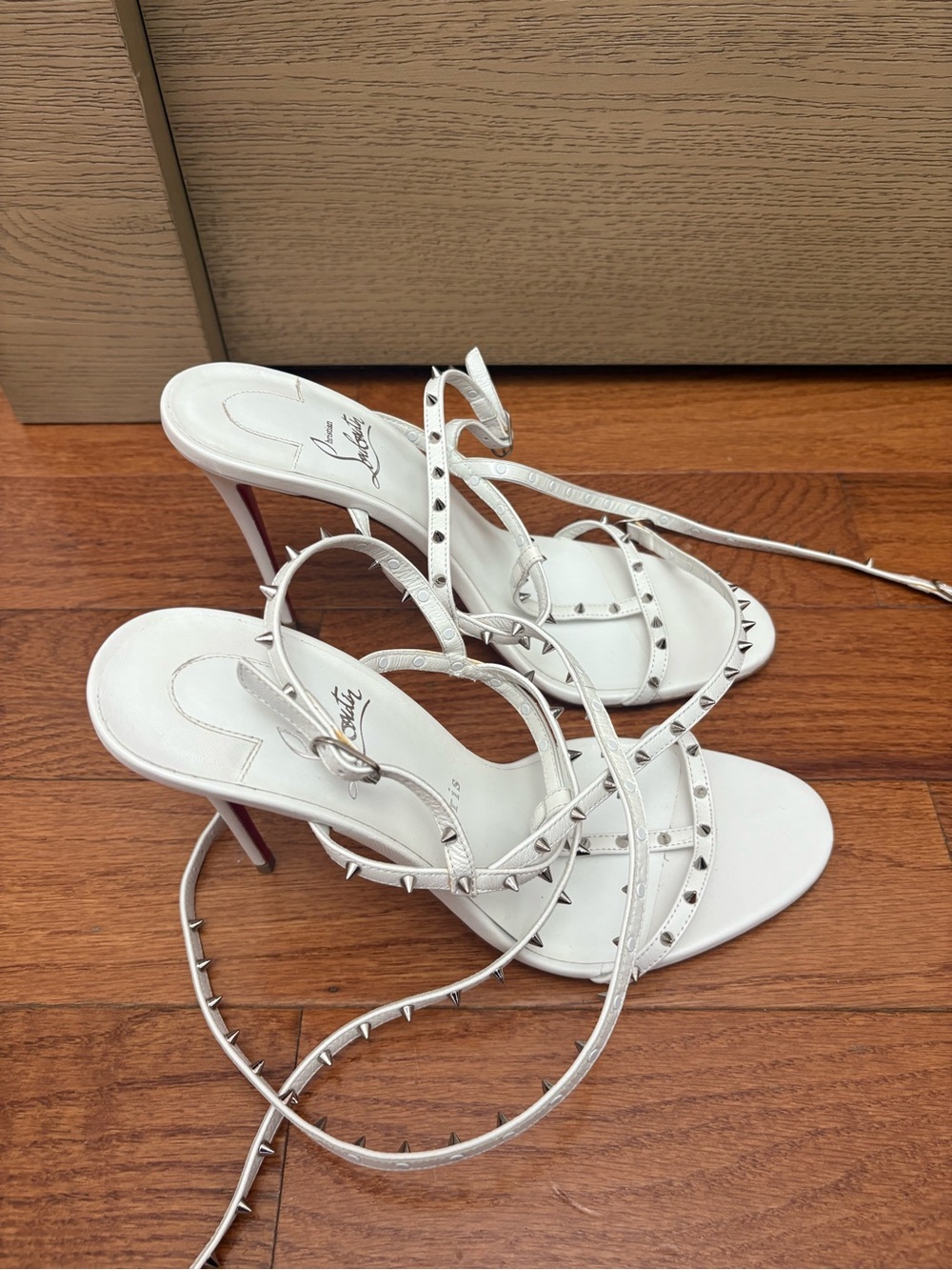 Christian Louboutin White Studded Strappy Stiletto Sandals